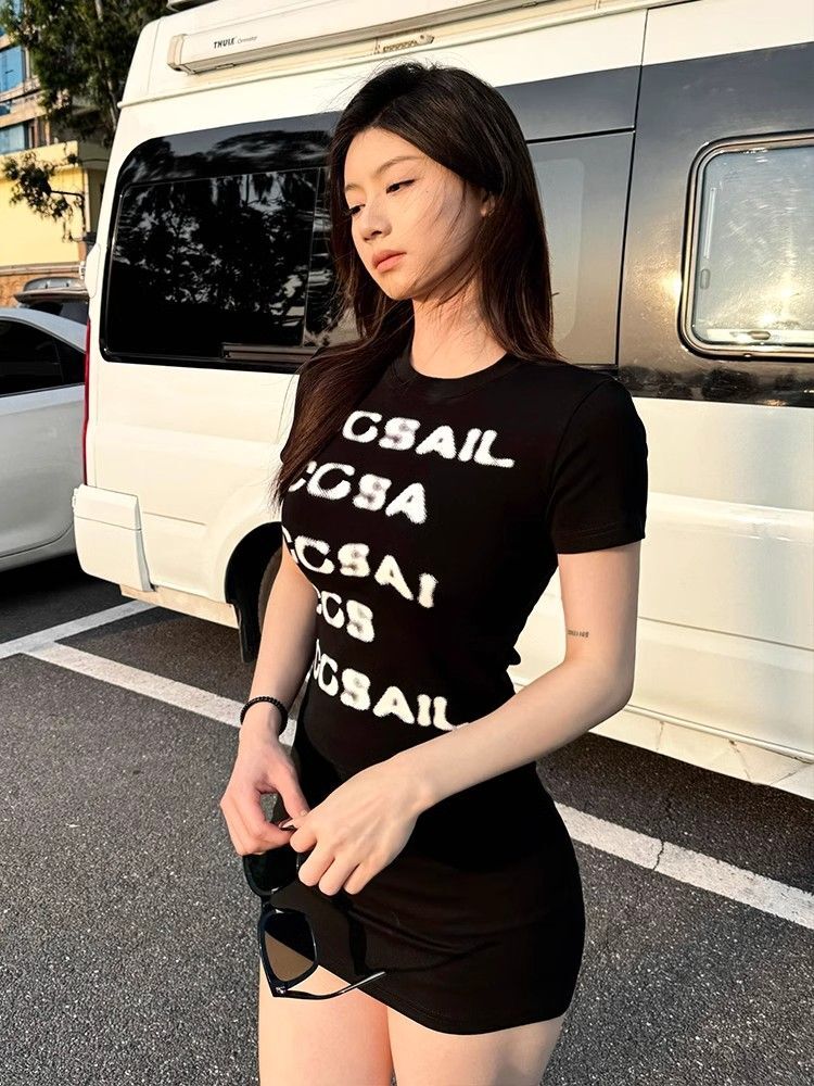 【1*1纯棉 常规款】印花正肩常规短袖 高弹力新款夏季修身显