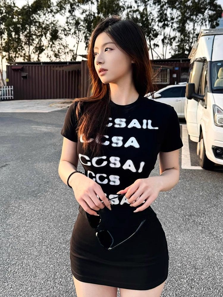 【1*1纯棉 常规款】印花正肩常规短袖 高弹力新款夏季修身显