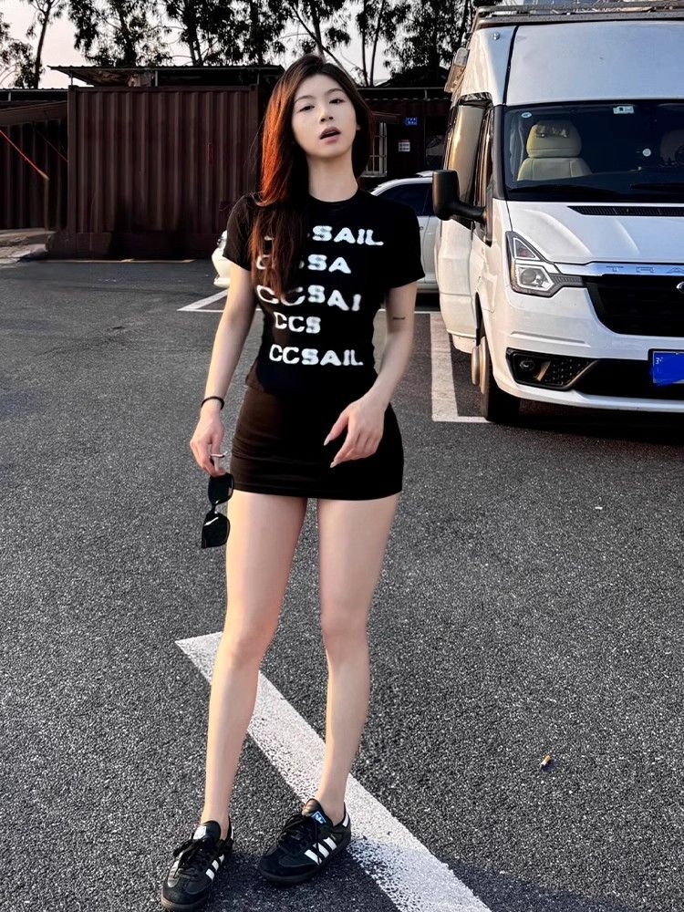 【1*1纯棉 常规款】印花正肩常规短袖 高弹力新款夏季修身显