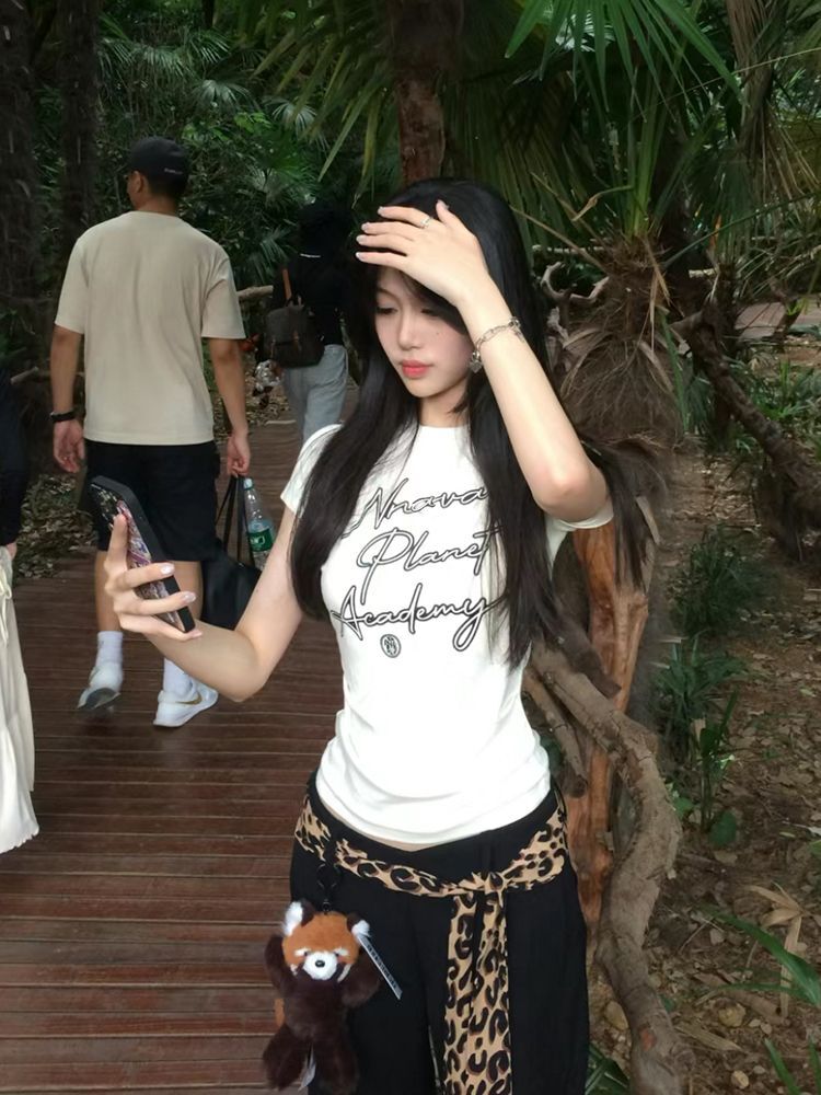 【1*1纯棉 常规款】印花正肩常规短袖 高弹力新款夏季修身显