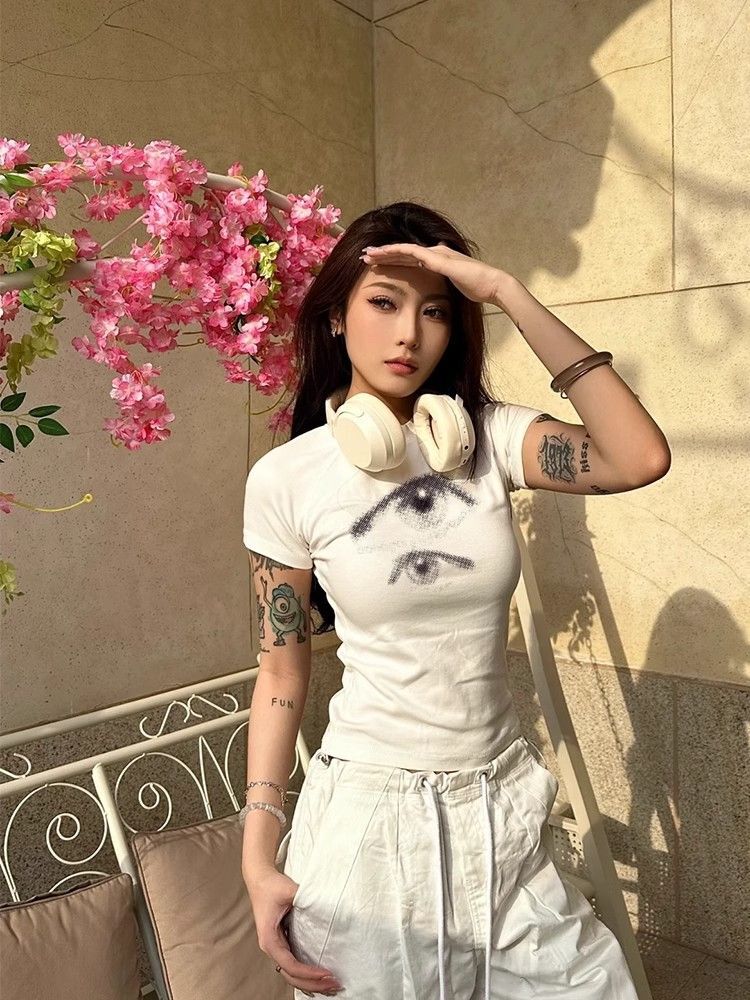 【1*1纯棉 常规款】印花正肩常规短袖 高弹力新款夏季修身显