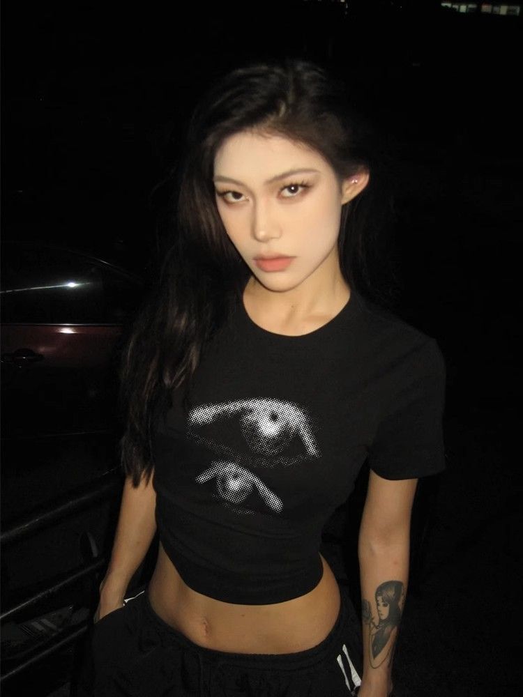 【1*1纯棉 常规款】印花正肩常规短袖 高弹力新款夏季修身显