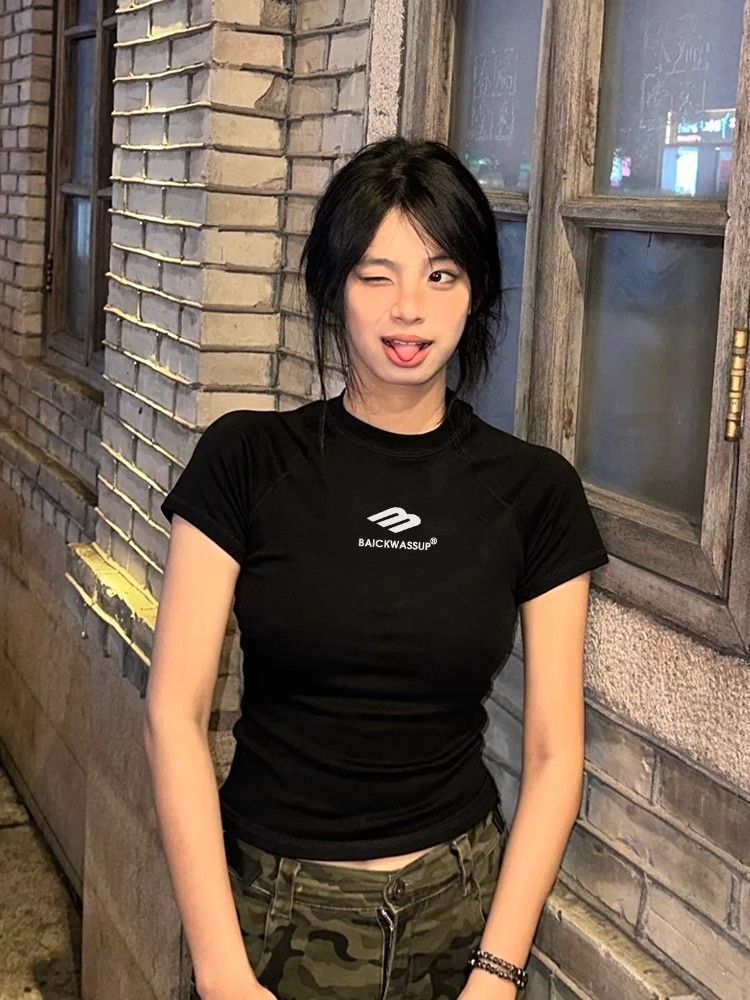 【1*1纯棉 常规款】印花正肩常规短袖 高弹力新款夏季修身显