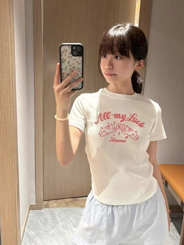 【1*1纯棉 常规款】印花正肩常规短袖 高弹力新款夏季修身显