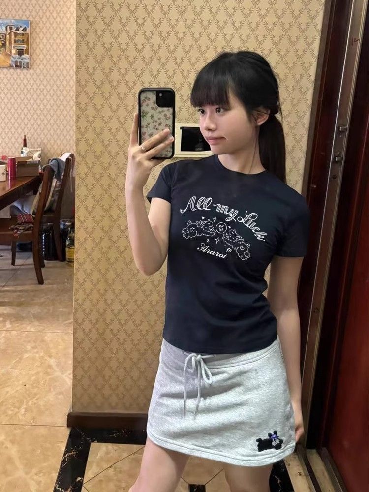 【1*1纯棉 常规款】印花正肩常规短袖 高弹力新款夏季修身显