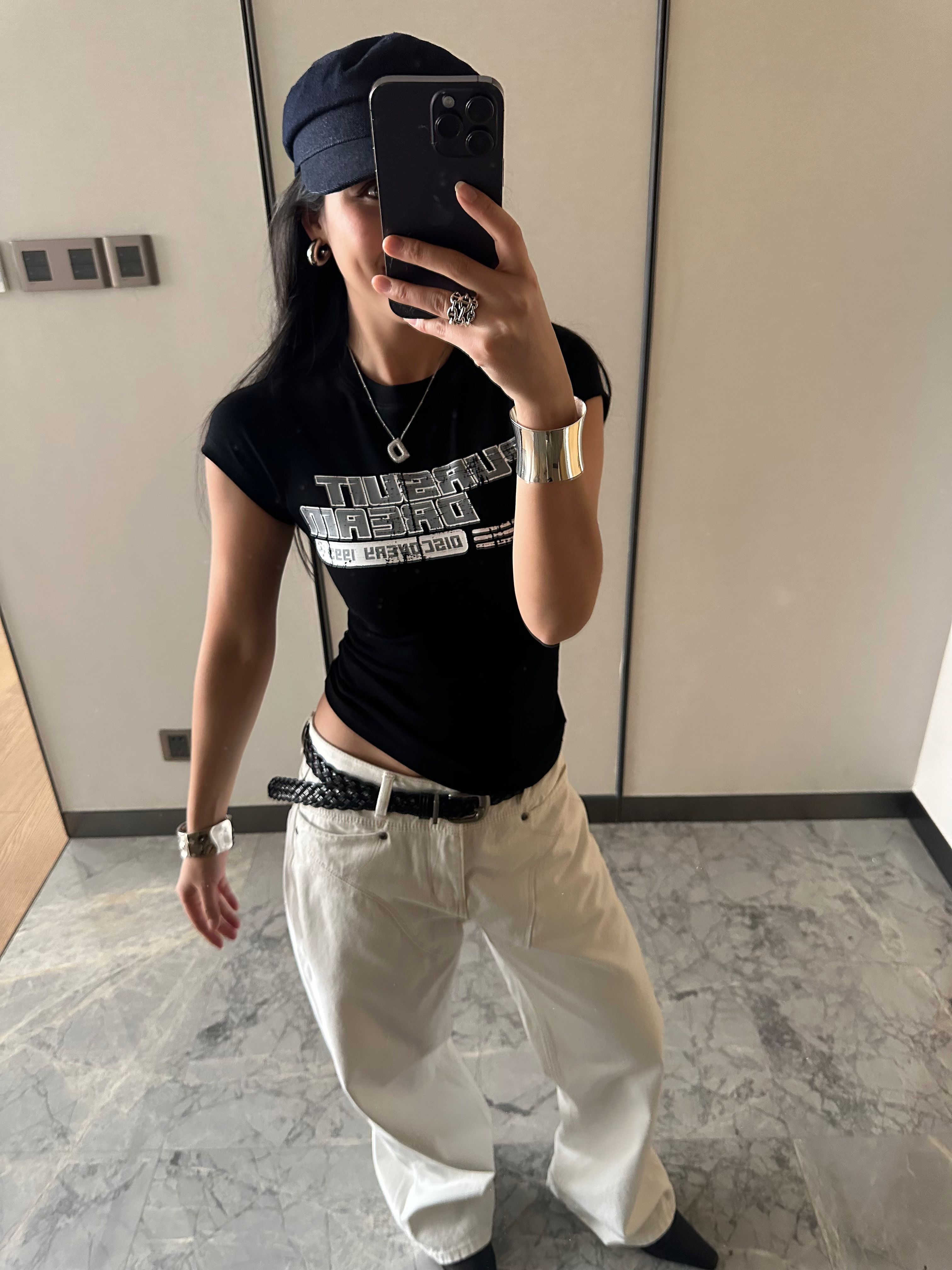 【1*1纯棉 常规款】印花正肩常规短袖 高弹力新款夏季修身显