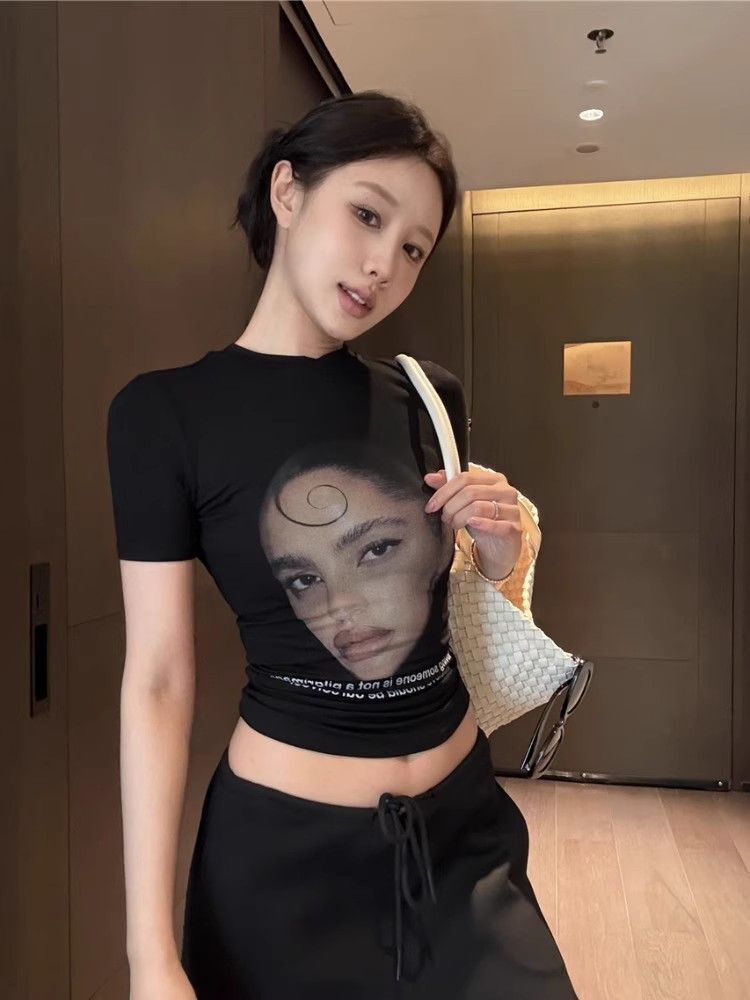 【1*1纯棉 常规款】印花正肩常规短袖 高弹力新款夏季修身显