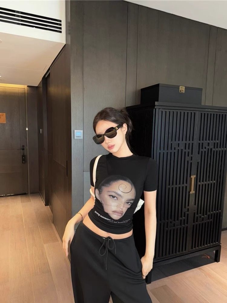 【1*1纯棉 常规款】印花正肩常规短袖 高弹力新款夏季修身显