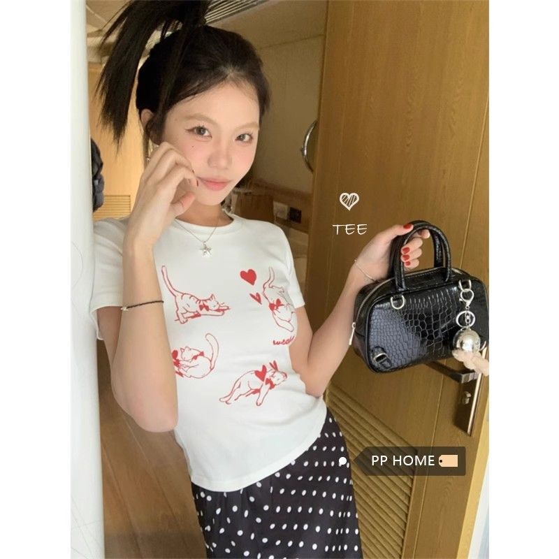 【1*1纯棉 常规款】印花正肩常规短袖 高弹力新款夏季修身显