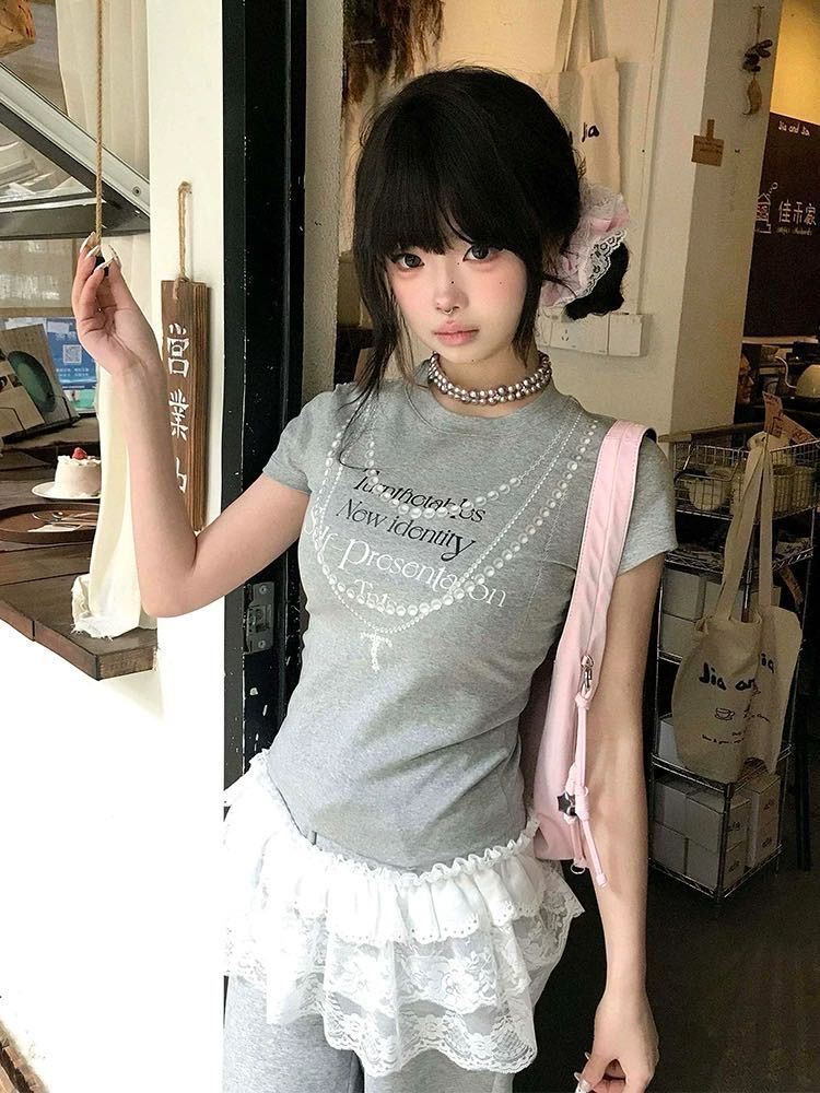 【1*1纯棉 常规款】印花正肩常规短袖 高弹力新款夏季修身显