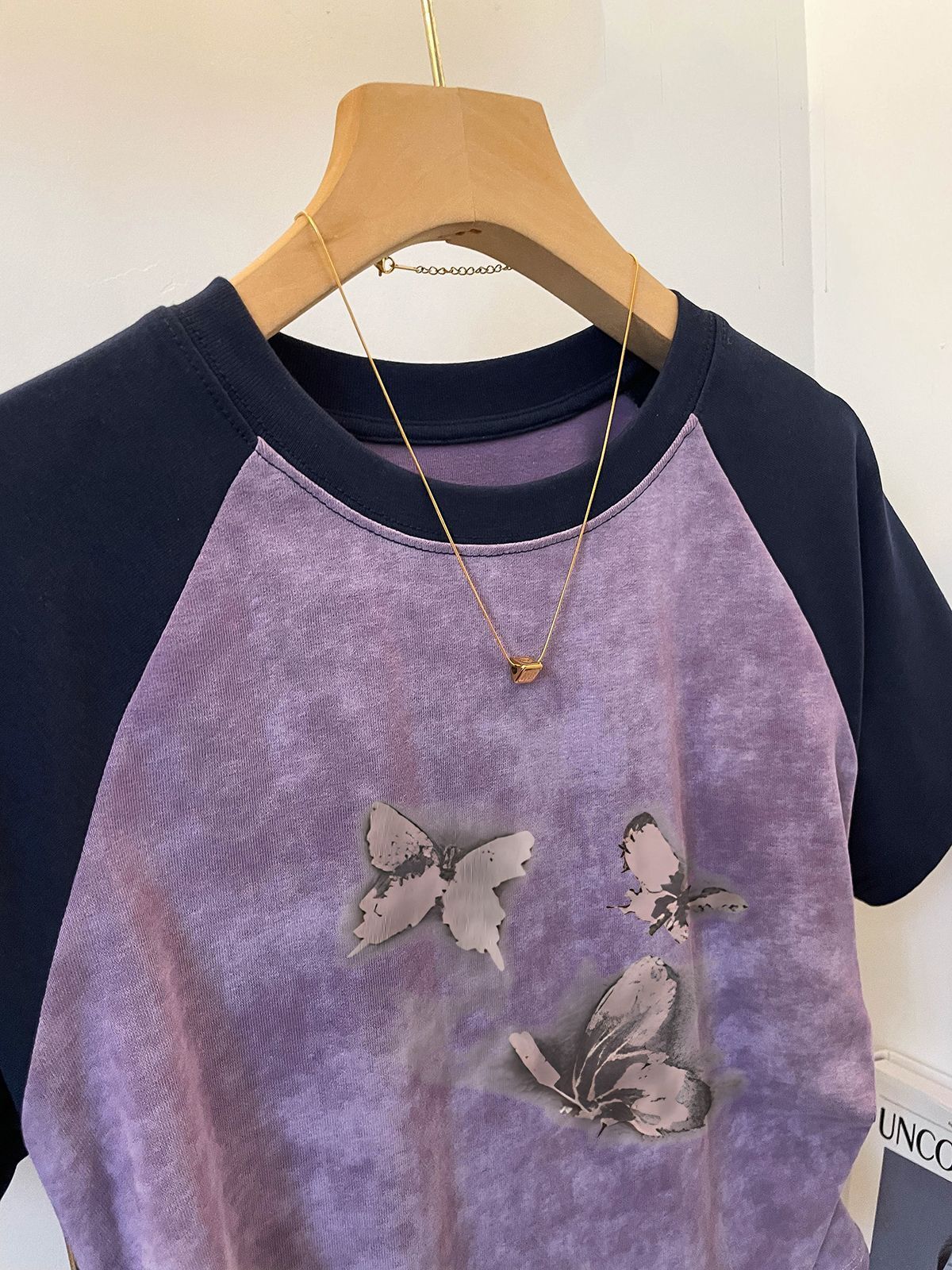 1*1纯棉 高弹力】褶皱收腰印花打皱扎染短袖T恤女