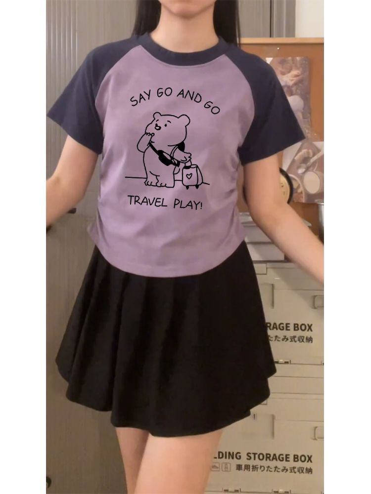 1*1纯棉 高弹力】褶皱收腰印花打皱扎染短袖T恤女 1*1纯棉 高弹力】褶皱收腰印花打皱扎染短袖T恤女