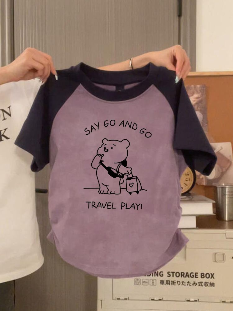 1*1纯棉 高弹力】褶皱收腰印花打皱扎染短袖T恤女