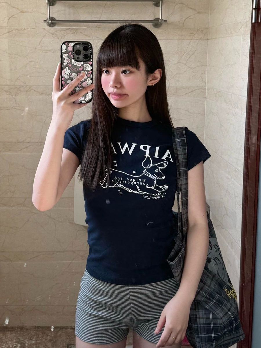 【1*1纯棉 常规款】印花正肩常规短袖 高弹力新款夏季修身显 【1*1纯棉 常规款】印花正肩常规短袖 高弹力新款夏季修身显