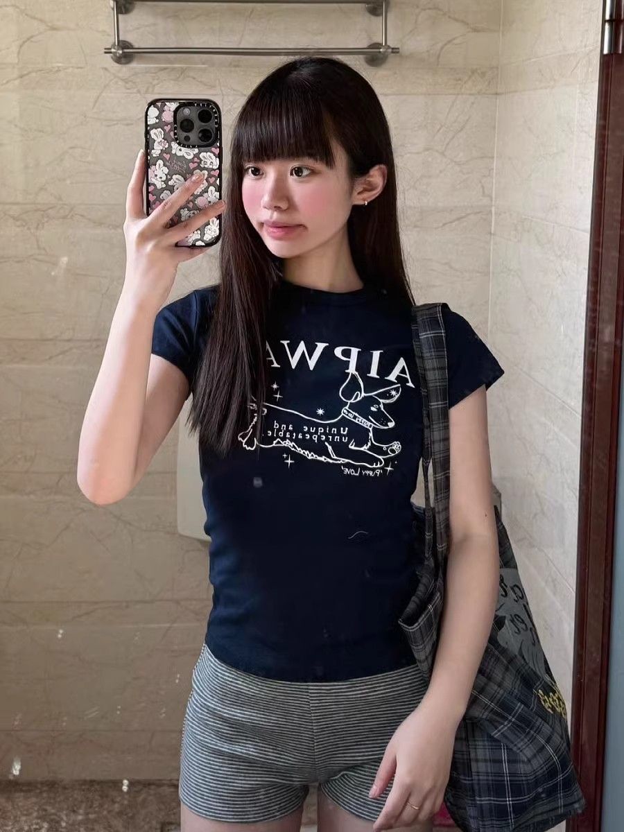 【1*1纯棉 常规款】印花正肩常规短袖 高弹力新款夏季修身显