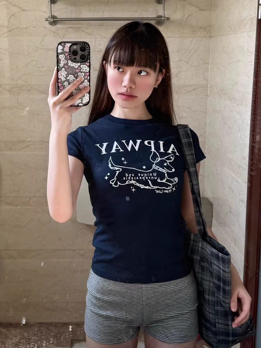 【1*1纯棉 常规款】印花正肩常规短袖 高弹力新款夏季修身显