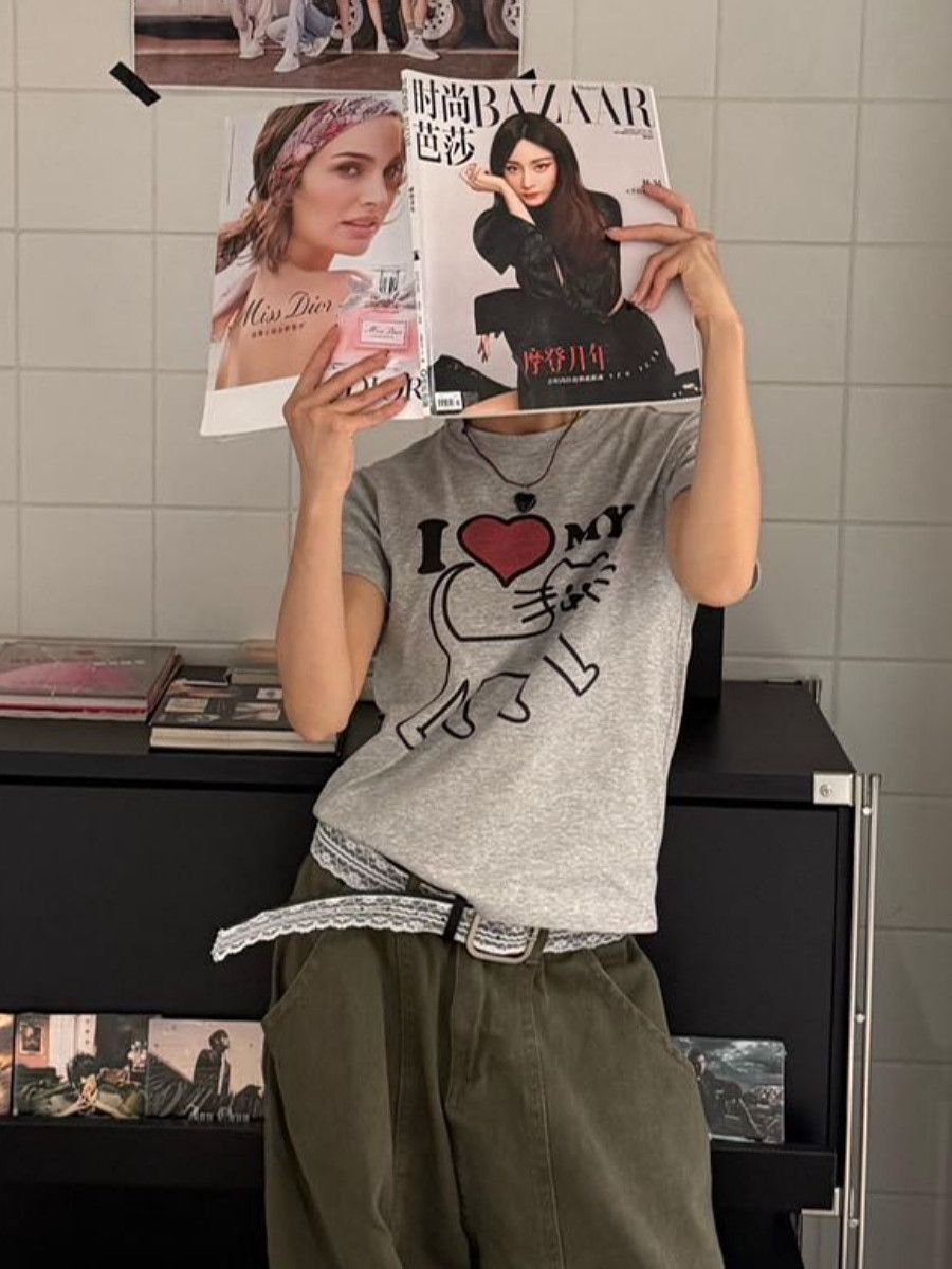 【1*1纯棉 常规款】印花正肩常规短袖 高弹力新款夏季修身显 【1*1纯棉 常规款】印花正肩常规短袖 高弹力新款夏季修身显