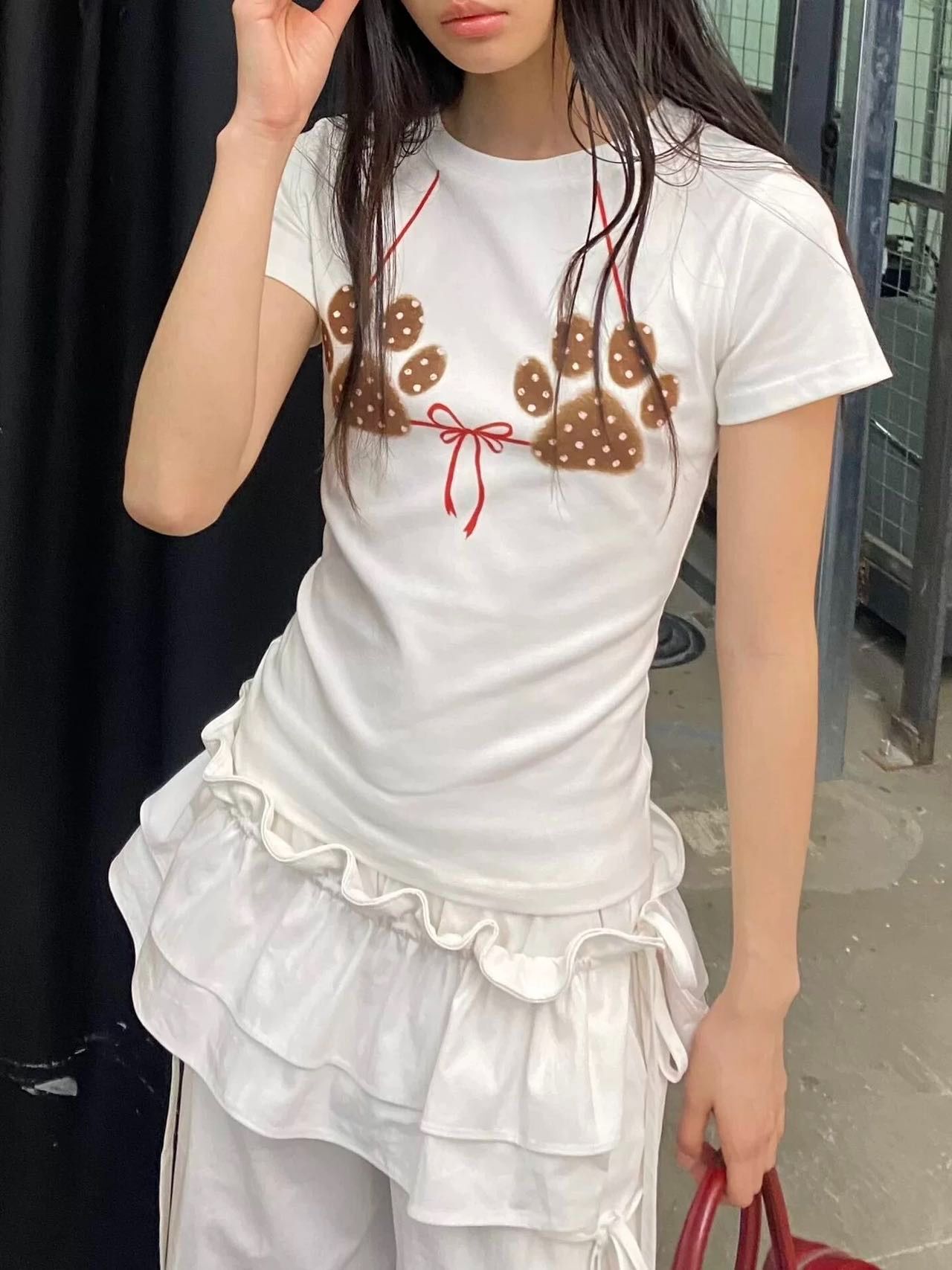 【1*1纯棉 常规款】印花正肩常规短袖 高弹力新款夏季修身显