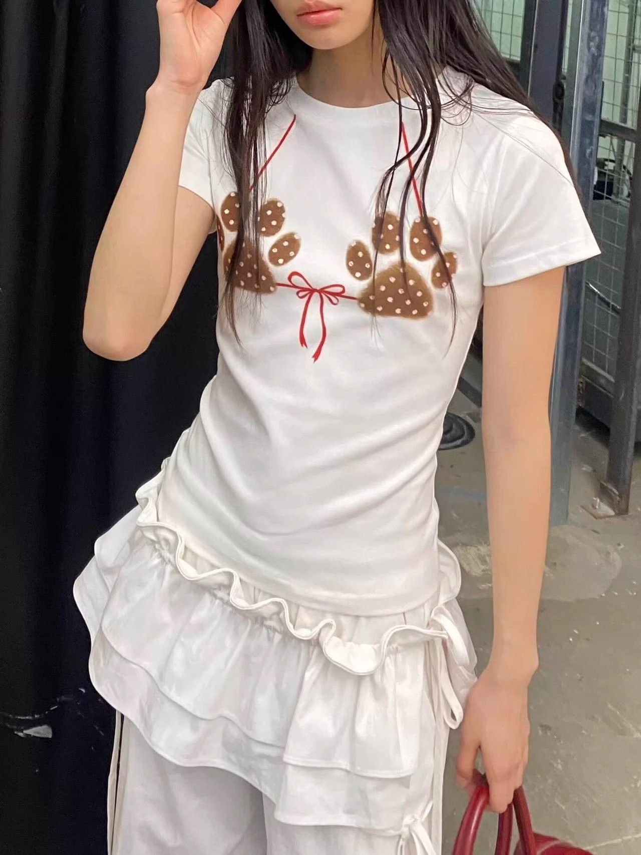 【1*1纯棉 常规款】印花正肩常规短袖 高弹力新款夏季修身显